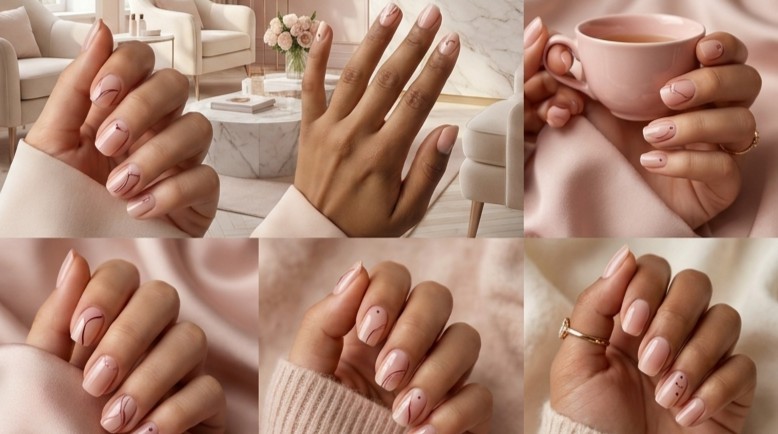 طرح ناخن کوتاه صورتی با طرح مناسب استفاده روزمره