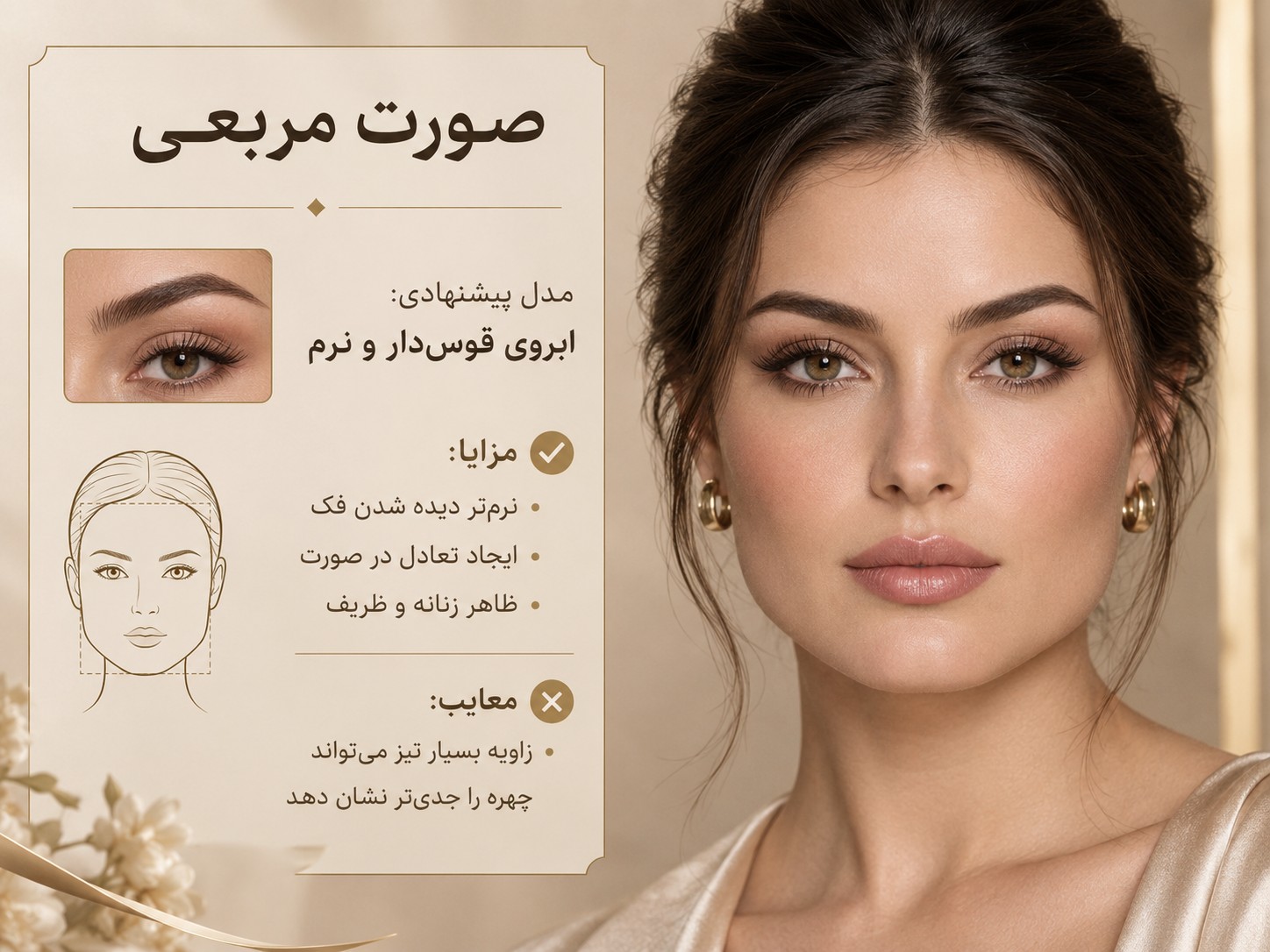 ابروی قوس دار نرم مناسب صورت مربعی با فک زاویه دار