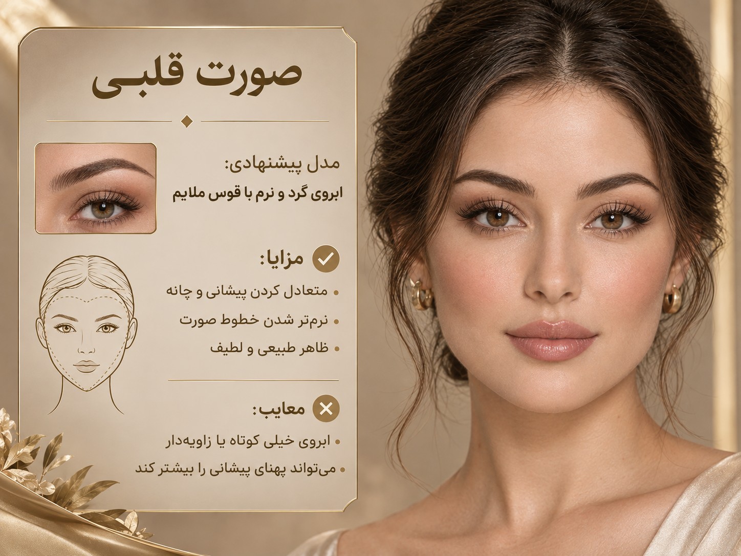 مدل ابروی نرم و قوس دار مناسب صورت قلبی زنانه